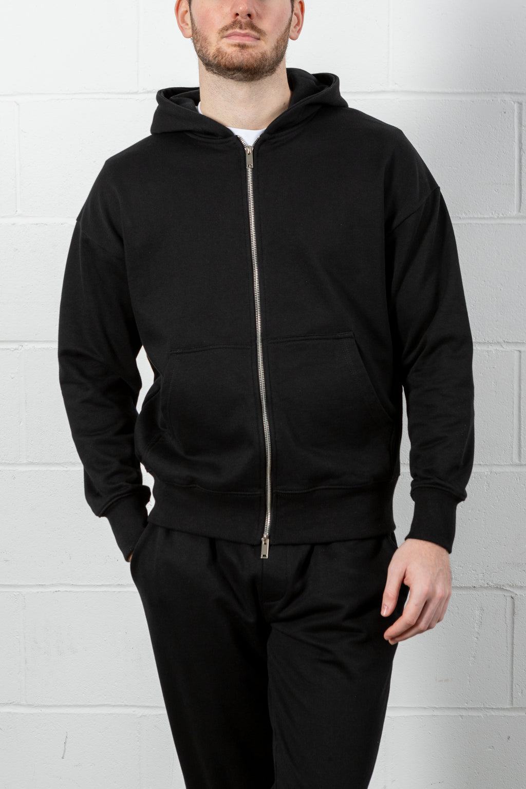 Black Relaxed Fit Zip Through Hoodie