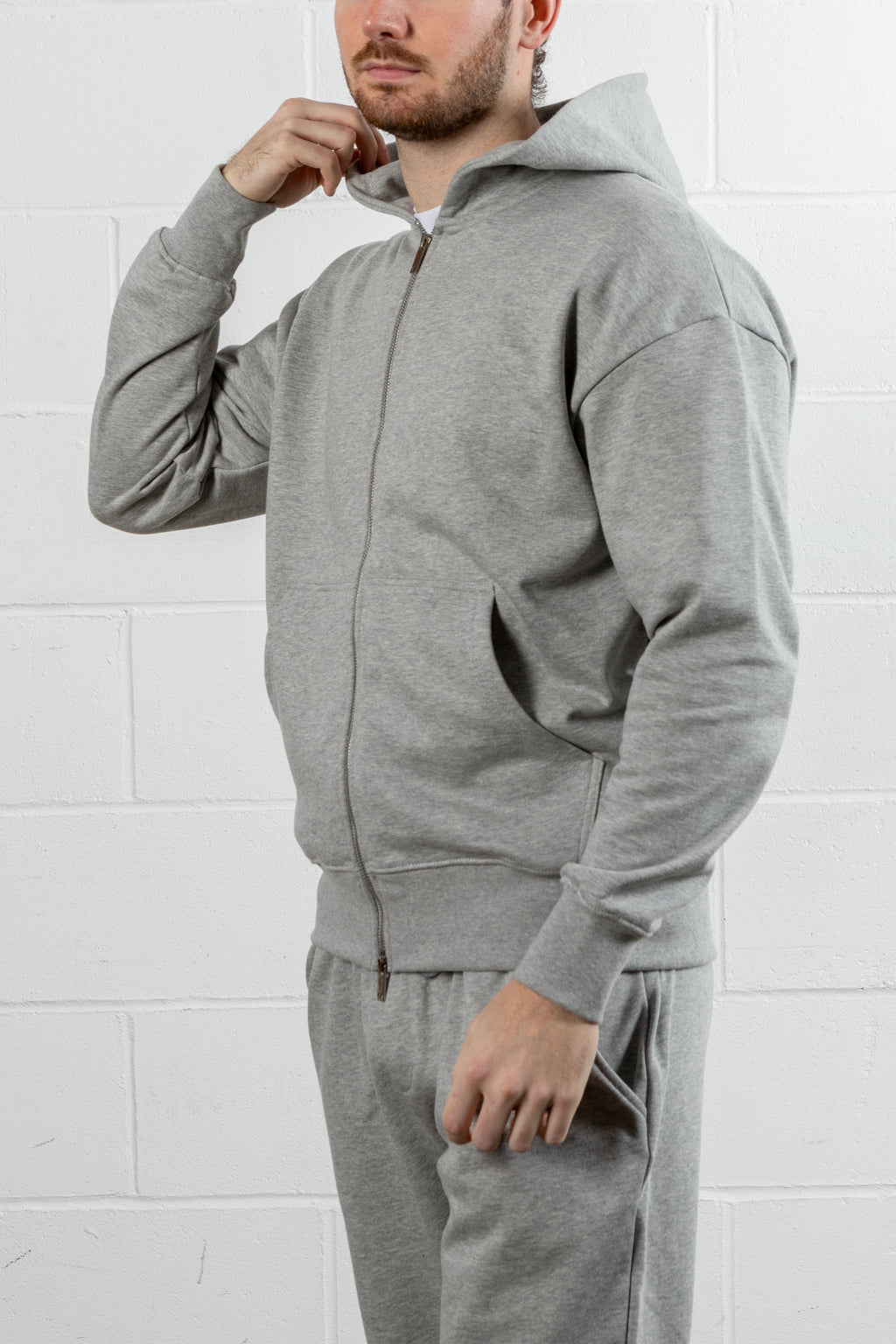 Grey Relaxed Fit Zip Through Hoodie