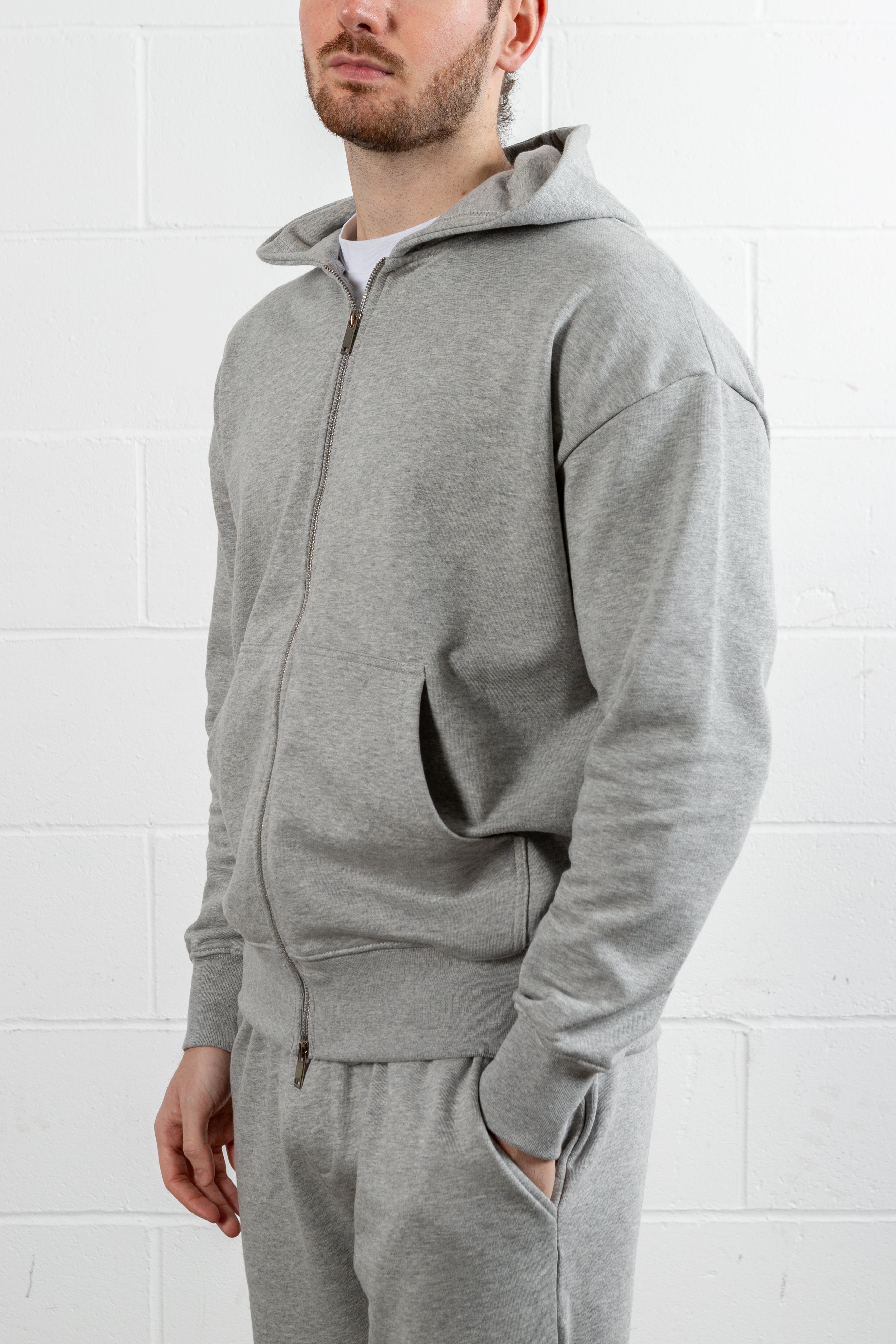 Grey Relaxed Fit Zip Through Hoodie